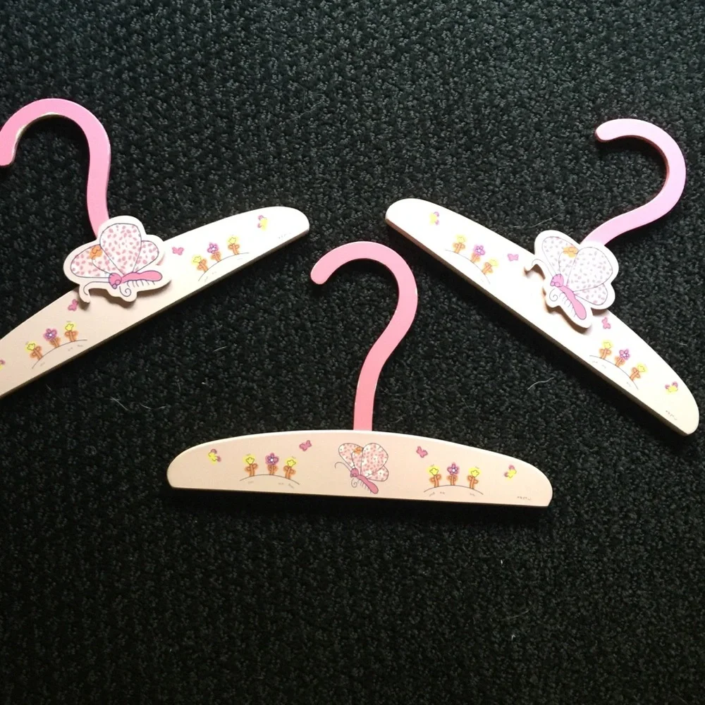 Decorative Wooden Pink Little Girl Butterfly Hangers